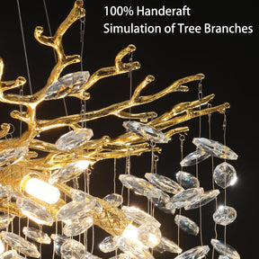 Modern Crystal Chandeliers for Dining Room,Gold Tree Branches Chandelier Lighting,Round Luxury Raindrop High Ceiling Chandelier Light Fixture Hanging Pendant Light Fixtures(47.2 inch)