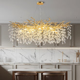 Modern Crystal Chandeliers for Dining Room,Gold Tree Branches Chandelier Lighting,Round Luxury Raindrop High Ceiling Chandelier Light Fixture Hanging Pendant Light Fixtures(47.2 inch)