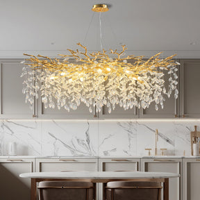 Modern Crystal Chandeliers for Dining Room,Gold Tree Branches Chandelier Lighting,Round Luxury Raindrop High Ceiling Chandelier Light Fixture Hanging Pendant Light Fixtures(47.2 inch)