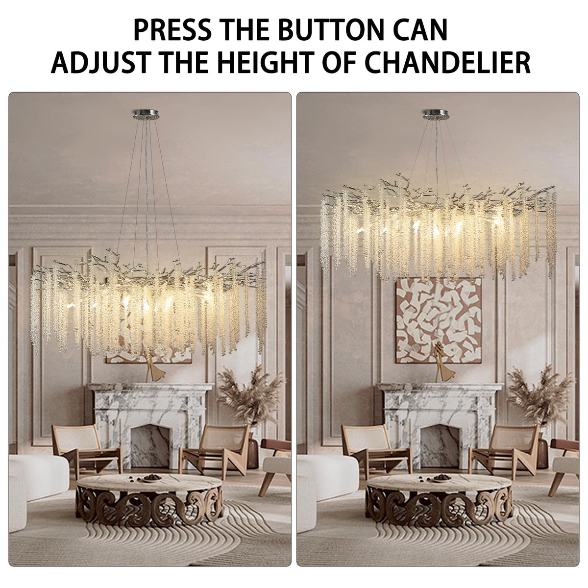 Modern Crystal Chandeliers for Dining Room,Silver Luxury Round Tree Branches Chandelier Lighting,High Ceiling Chandelier Light Fixture Hanging Pendant Light Fixtures-(47.2 Inch)
