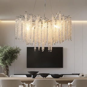 Modern Crystal Chandeliers for Dining Room,Silver Tree Branches Chandelier Lighting,Round Luxury High Ceiling Chandelier Light Fixture Hanging Pendant Light Fixtures-23.6"