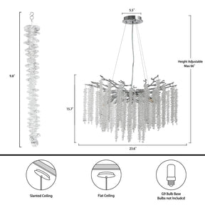 Modern Crystal Chandeliers for Dining Room,Silver Tree Branches Chandelier Lighting,Round Luxury High Ceiling Chandelier Light Fixture Hanging Pendant Light Fixtures-23.6"