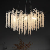 Modern Crystal Chandeliers for Dining Room,Silver Tree Branches Chandelier Lighting,Round Luxury High Ceiling Chandelier Light Fixture Hanging Pendant Light Fixtures-23.6"