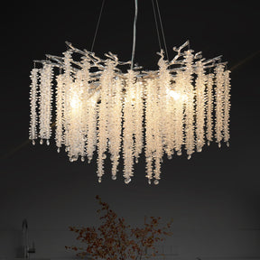 Modern Crystal Chandeliers for Dining Room,Silver Tree Branches Chandelier Lighting,Round Luxury High Ceiling Chandelier Light Fixture Hanging Pendant Light Fixtures-23.6"