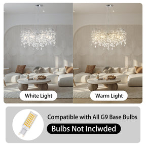 Modern Crystal Chandeliers for Dining Room,Silver Tree Branches Chandelier Lighting,Round Luxury Raindrop High Ceiling Chandelier Light Fixture Hanging Pendant Light Fixtures(30 inch)