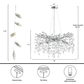 Modern Crystal Chandeliers for Dining Room,Silver Tree Branches Chandelier Lighting,Round Luxury Raindrop High Ceiling Chandelier Light Fixture Hanging Pendant Light Fixtures(30 inch)