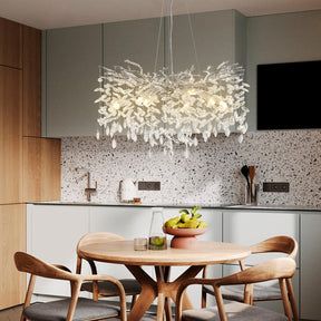 Modern Crystal Chandeliers for Dining Room,Silver Tree Branches Chandelier Lighting,Round Luxury Raindrop High Ceiling Chandelier Light Fixture Hanging Pendant Light Fixtures(30 inch)