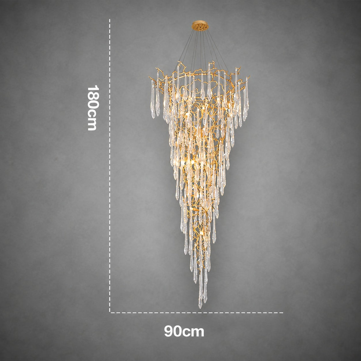Modern Crystal Droplet Branch Staircase Chandelier