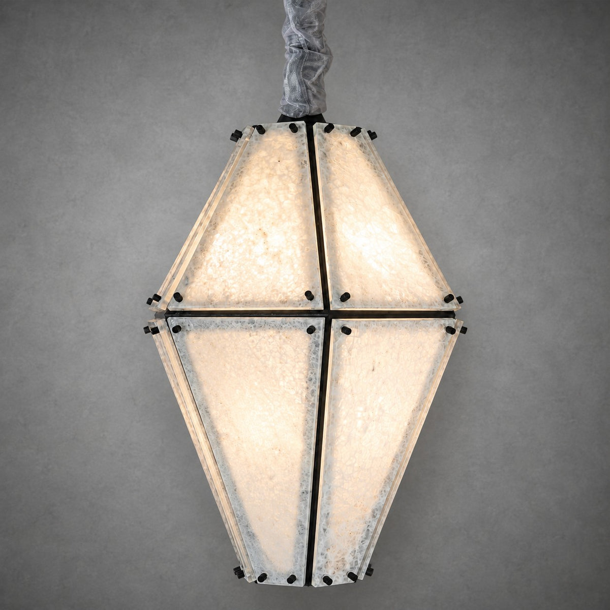 Modern Faceted Green Jade Luxury stone Lantern Chandelier