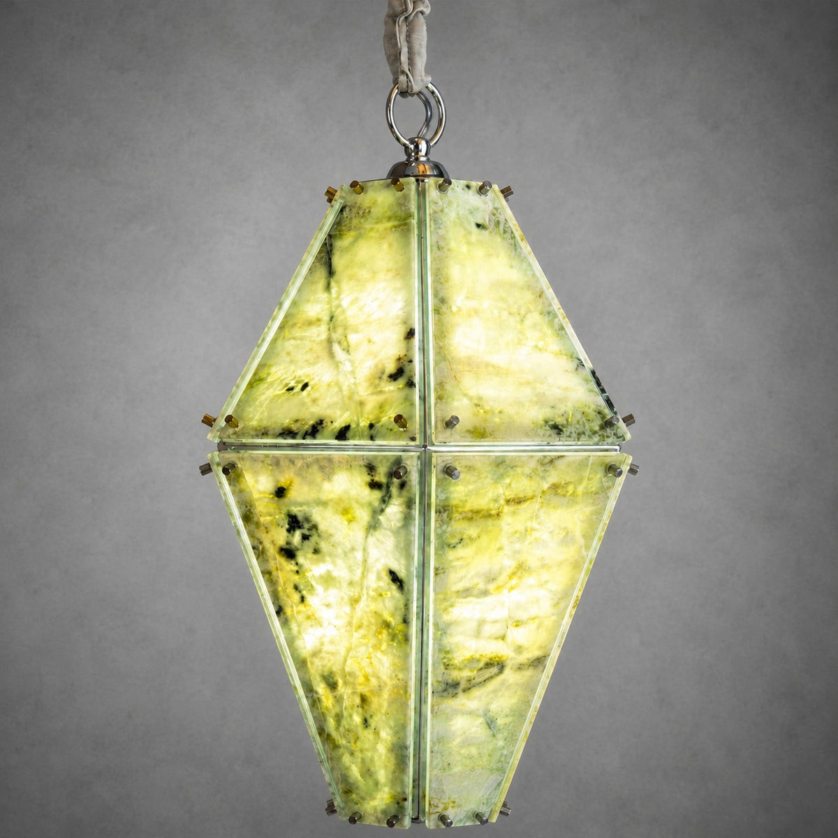 Modern Faceted Green Jade Luxury stone Lantern Chandelier