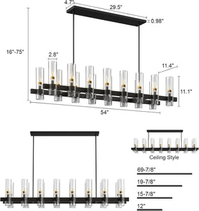 Modern Farmhouse 16-Light Adjustable Linear Chandelier for Kitchen Island & Dining