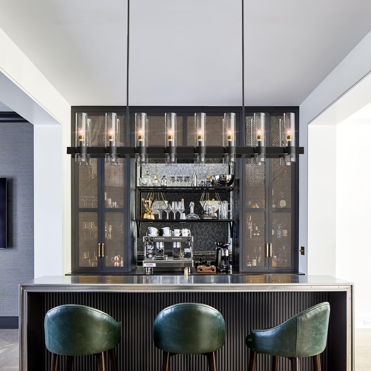 Modern Farmhouse 16-Light Adjustable Linear Chandelier for Kitchen Island & Dining