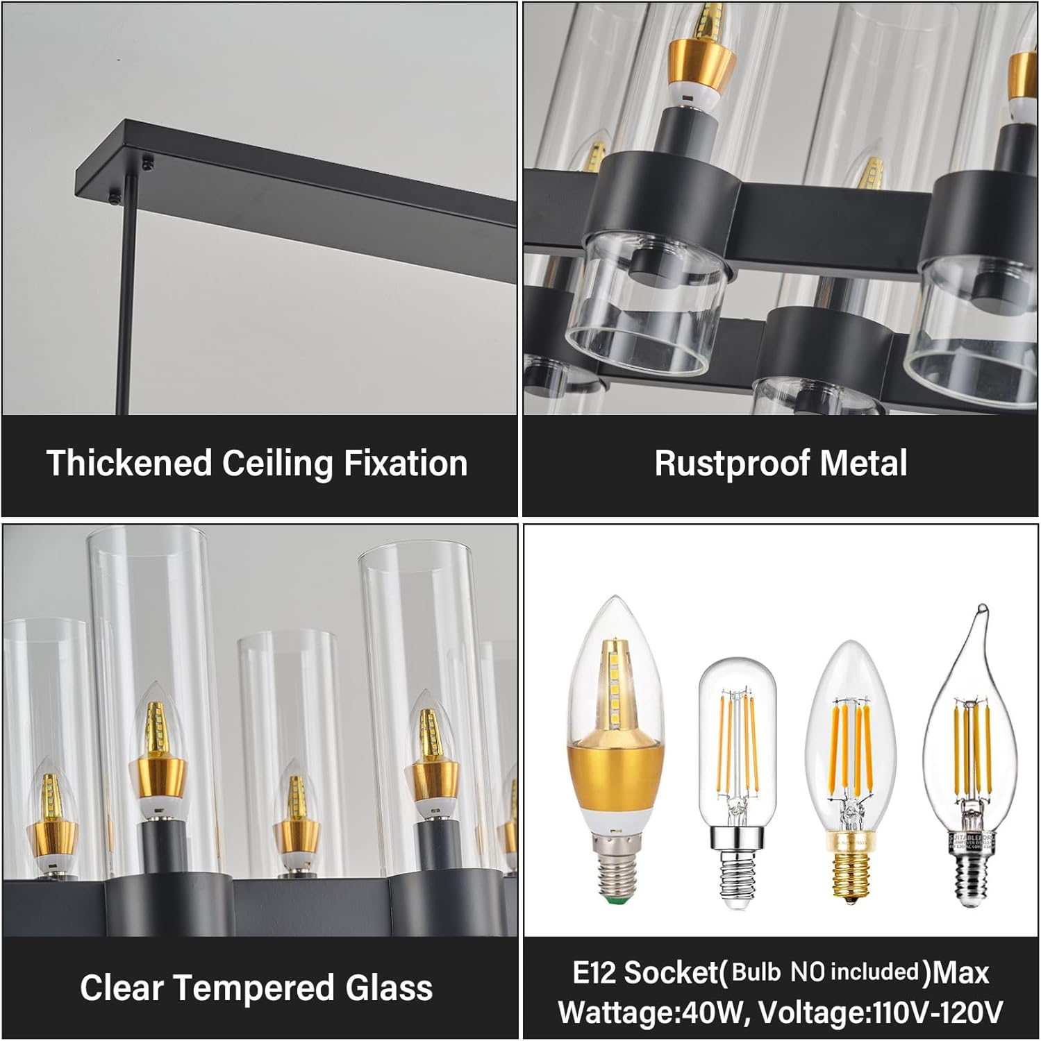 Modern Farmhouse 16-Light Adjustable Linear Chandelier for Kitchen Island & Dining