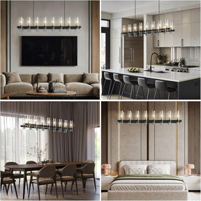 Modern Farmhouse 16-Light Adjustable Linear Chandelier for Kitchen Island & Dining