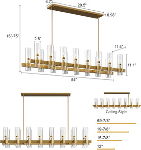 Modern Farmhouse 16-Light Brass Linear Chandelier for Kitchen Island & Dining