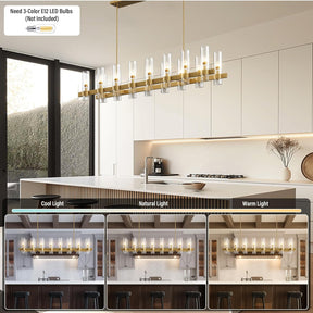 Modern Farmhouse 16-Light Brass Linear Chandelier for Kitchen Island & Dining