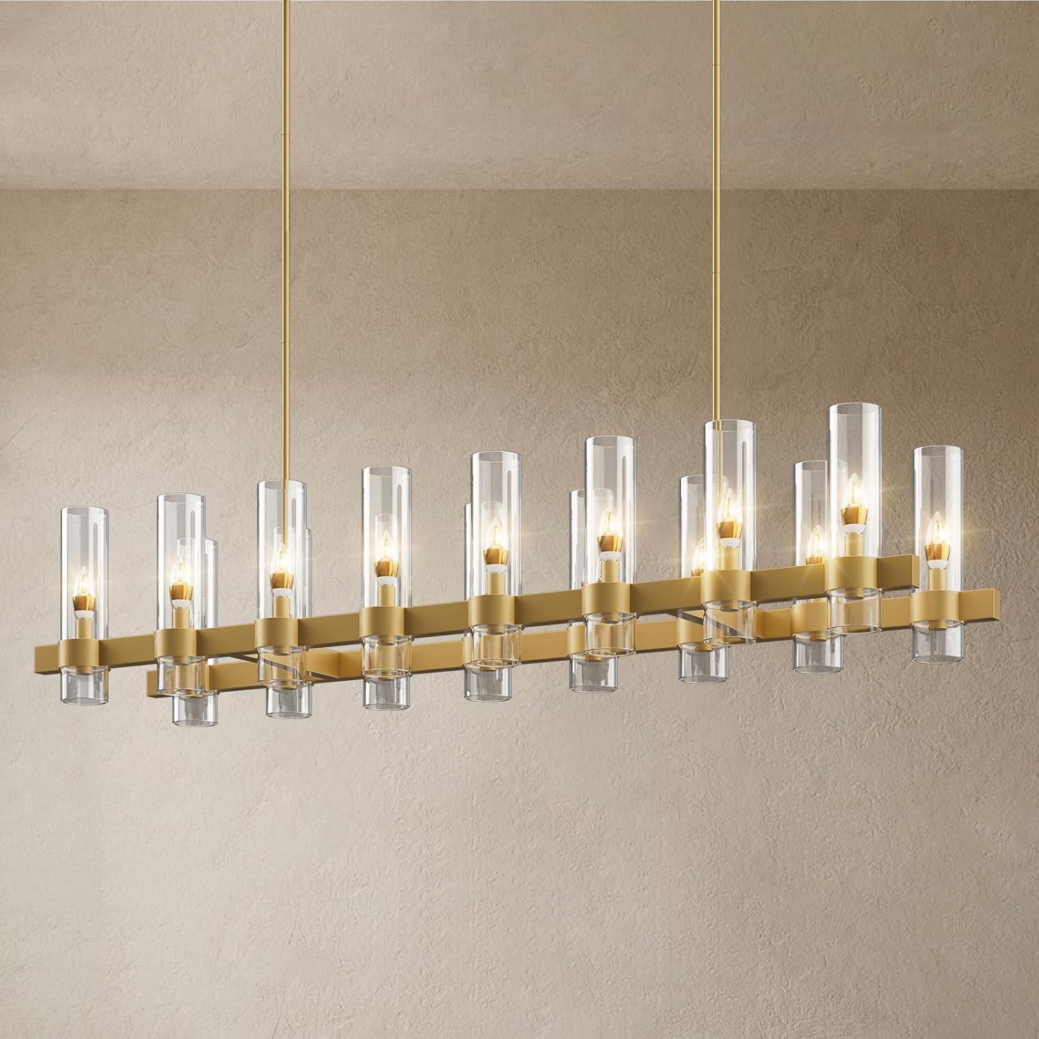 Modern Farmhouse 16-Light Brass Linear Chandelier for Kitchen Island & Dining