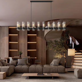 Modern Farmhouse 20-Light Linear Chandelier: Adjustable Black Kitchen Island Lighting