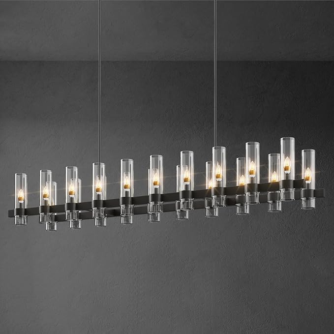 Modern Farmhouse 20-Light Linear Chandelier: Adjustable Black Kitchen Island Lighting
