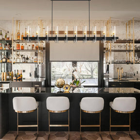 Modern Farmhouse 20-Light Linear Chandelier: Adjustable Black Kitchen Island Lighting