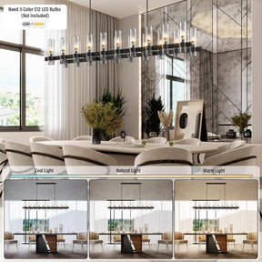 Modern Farmhouse 20-Light Linear Chandelier: Adjustable Black Kitchen Island Lighting