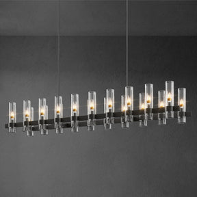 Modern Farmhouse 20-Light Linear Chandelier: Adjustable Black Kitchen Island Lighting