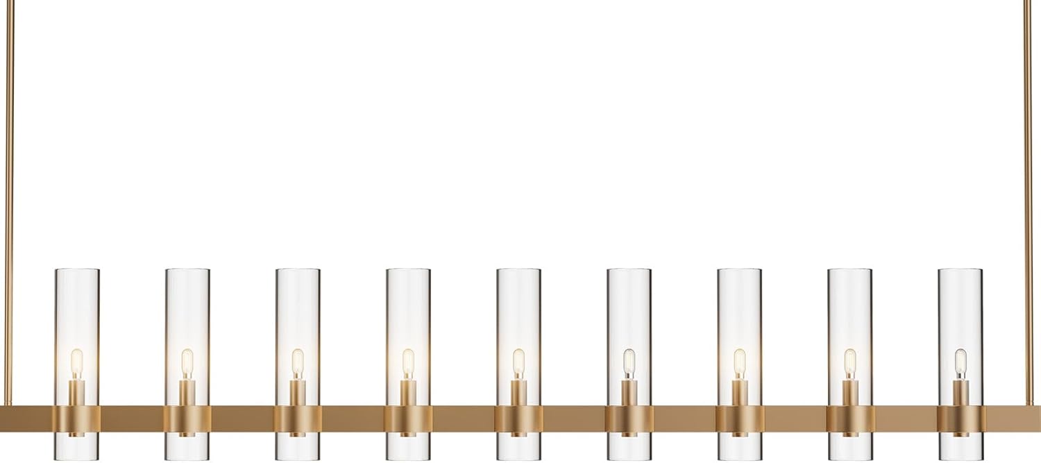 Modern Farmhouse 9-Light Brass Kitchen Island Chandelier with Adjustable Linear Design