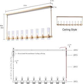 Modern Farmhouse 9-Light Brass Kitchen Island Chandelier with Adjustable Linear Design