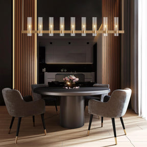 Modern Farmhouse 9-Light Brass Kitchen Island Chandelier with Adjustable Linear Design