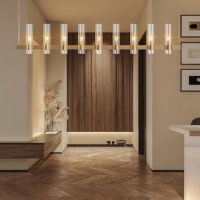 Modern Farmhouse 9-Light Brass Kitchen Island Chandelier with Adjustable Linear Design