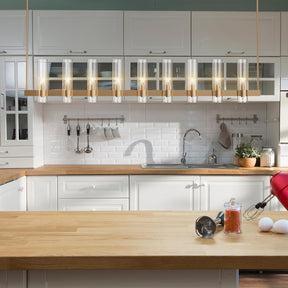 Modern Farmhouse 9-Light Brass Kitchen Island Chandelier with Adjustable Linear Design