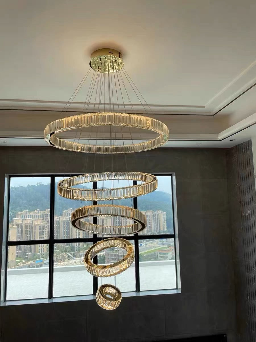 Modern Front Entryway Chandelier 3/4/5/6/7 Rings Crystal Gold/ Chrome Finish Ceiling Lamp