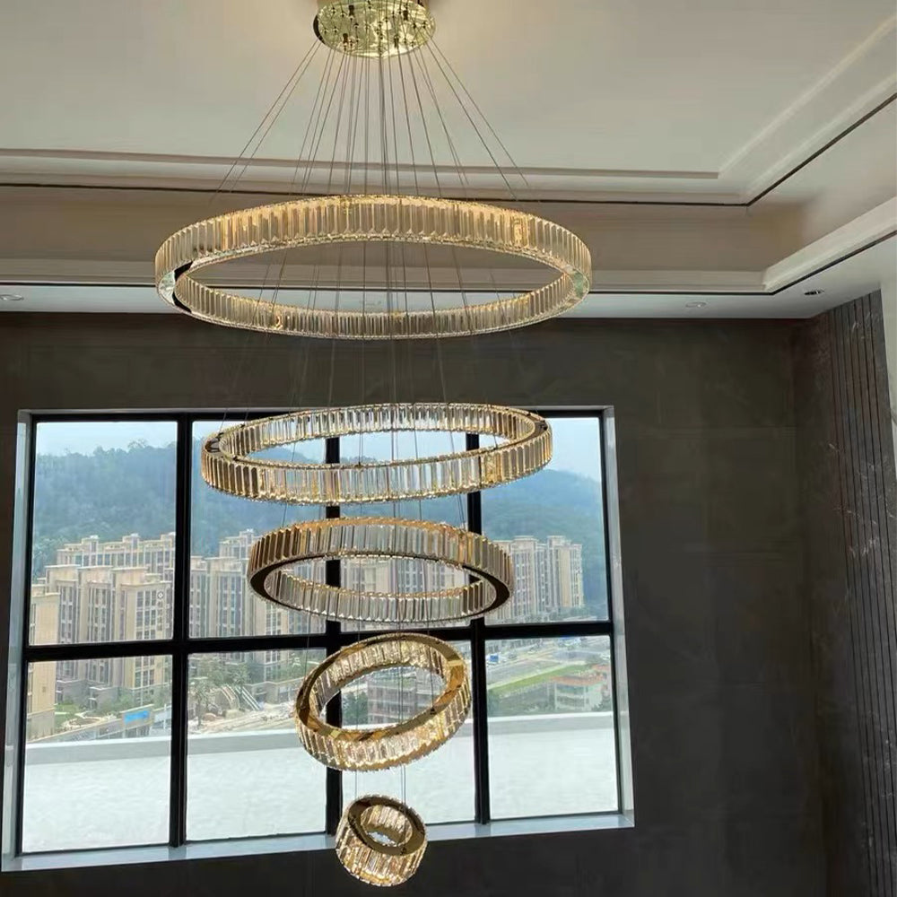 Modern Front Entryway Chandelier 3/4/5/6/7 Rings Crystal Gold/ Chrome Finish Ceiling Lamp