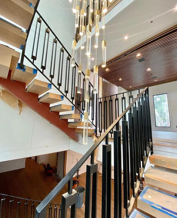 Modern Glacier Bubble Crystsal Sticks Chandelier in Gold/Chrome/Black Finish for Staircase/Foyer