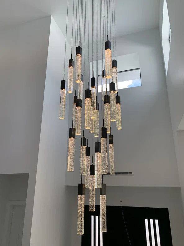 Modern Glacier Bubble Crystsal Sticks Chandelier in Gold/Chrome/Black Finish for Staircase/Foyer