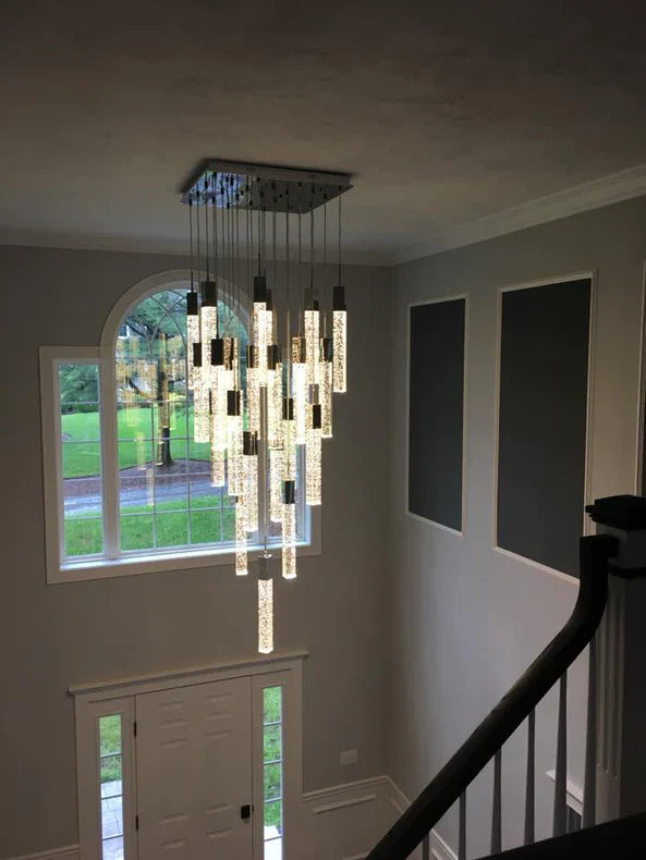 Modern Glacier Bubble Crystsal Sticks Chandelier in Gold/Chrome/Black Finish for Staircase/Foyer