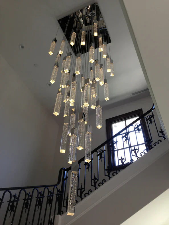Modern Glacier Bubble Crystsal Sticks Chandelier in Gold/Chrome/Black Finish for Staircase/Foyer