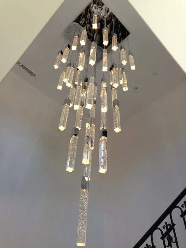 Modern Glacier Bubble Crystsal Sticks Chandelier in Gold/Chrome/Black Finish for Staircase/Foyer