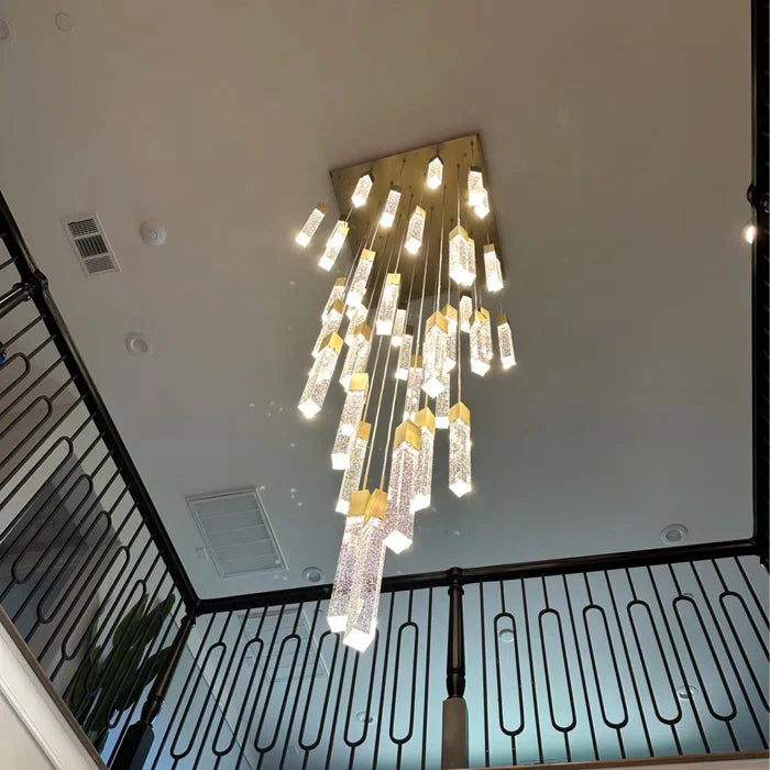 Modern Glacier Bubble Crystsal Sticks Chandelier in Gold/Chrome/Black Finish for Staircase/Foyer