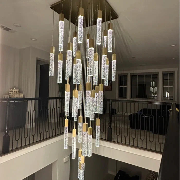 Modern Glacier Bubble Crystsal Sticks Chandelier in Gold/Chrome/Black Finish for Staircase/Foyer
