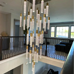 Modern Glacier Bubble Crystsal Sticks Chandelier in Gold/Chrome/Black Finish for Staircase/Foyer
