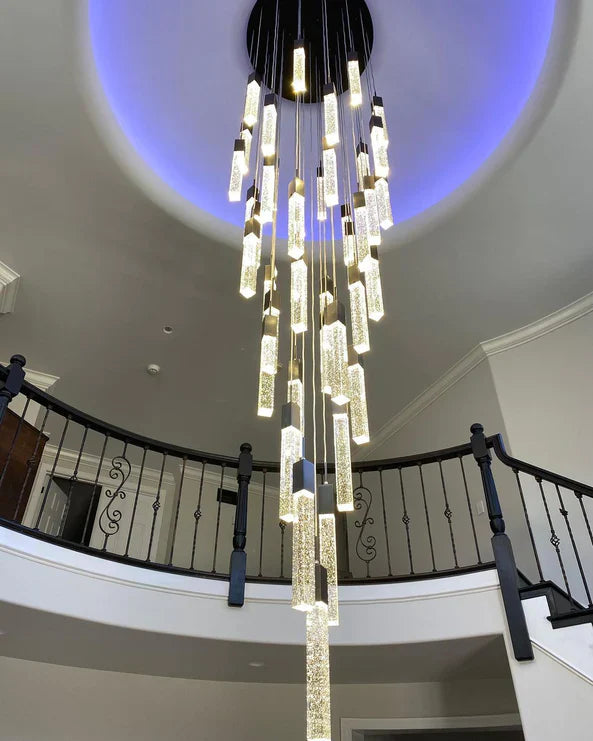 Modern Glacier Bubble Crystsal Sticks Chandelier in Gold/Chrome/Black Finish for Staircase/Foyer
