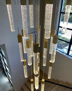 Modern Glacier Bubble Crystsal Sticks Chandelier in Gold/Chrome/Black Finish for Staircase/Foyer