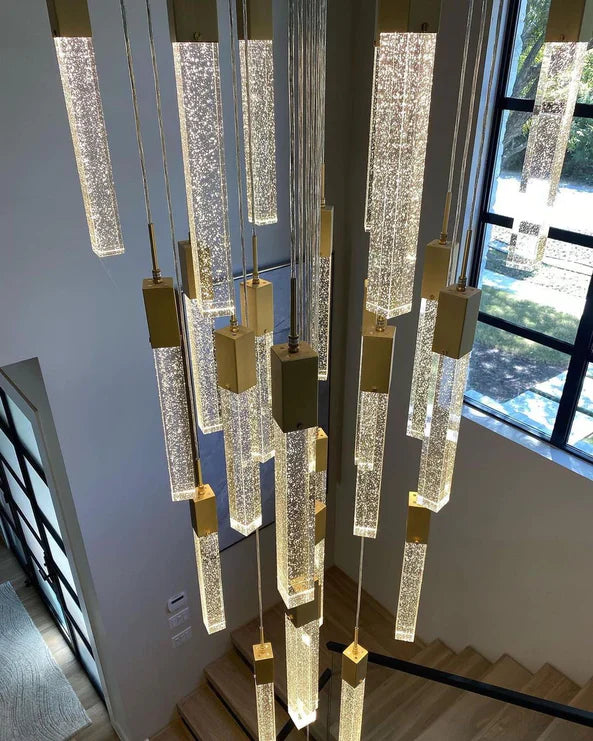 Modern Glacier Bubble Crystsal Sticks Chandelier in Gold/Chrome/Black Finish for Staircase/Foyer