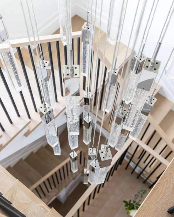 Modern Glacier Bubble Crystsal Sticks Chandelier in Gold/Chrome/Black Finish for Staircase/Foyer