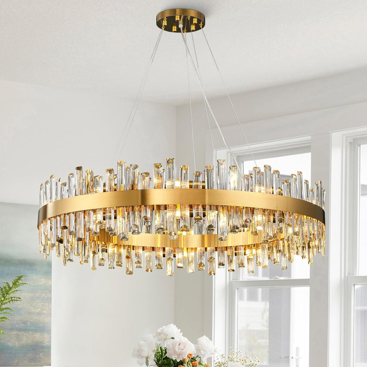 Modern Gold 2-Tier Crystal Chandelier with 20 E12 Bulbs
