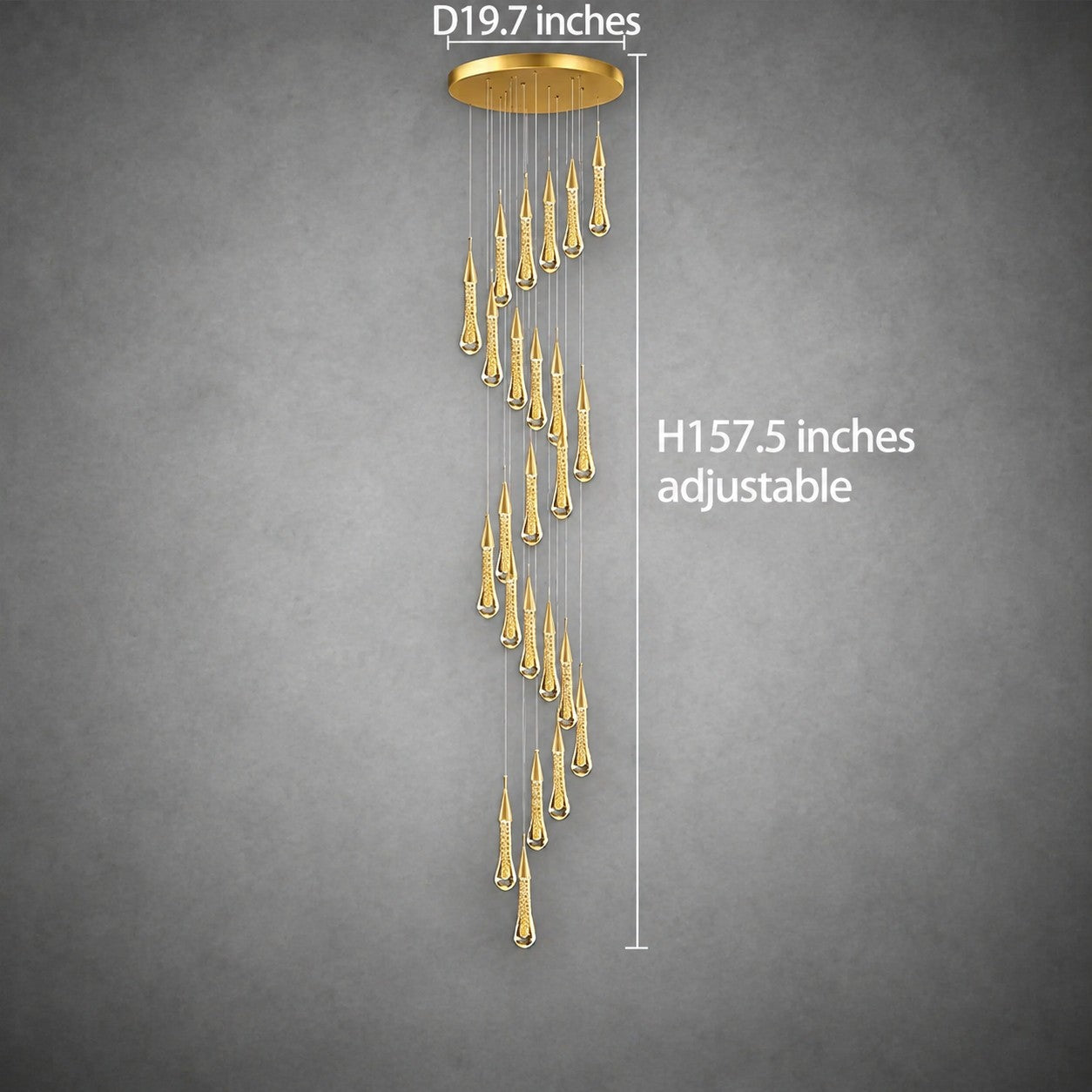 Pendant Light  Modern Gold Crystal Cascading Chandelier Aluminum LED 1-48 Heads