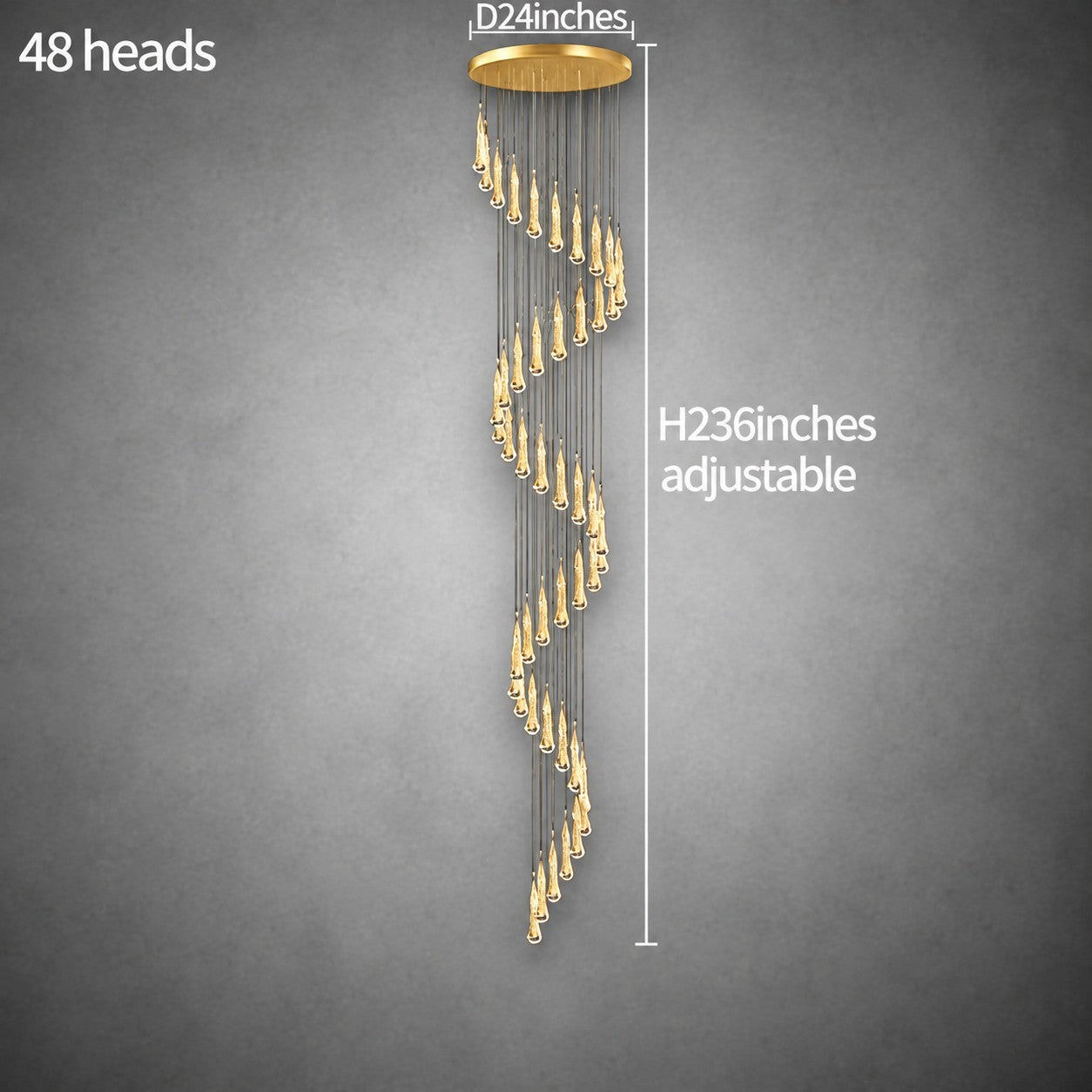 Pendant Light  Modern Gold Crystal Cascading Chandelier Aluminum LED 1-48 Heads