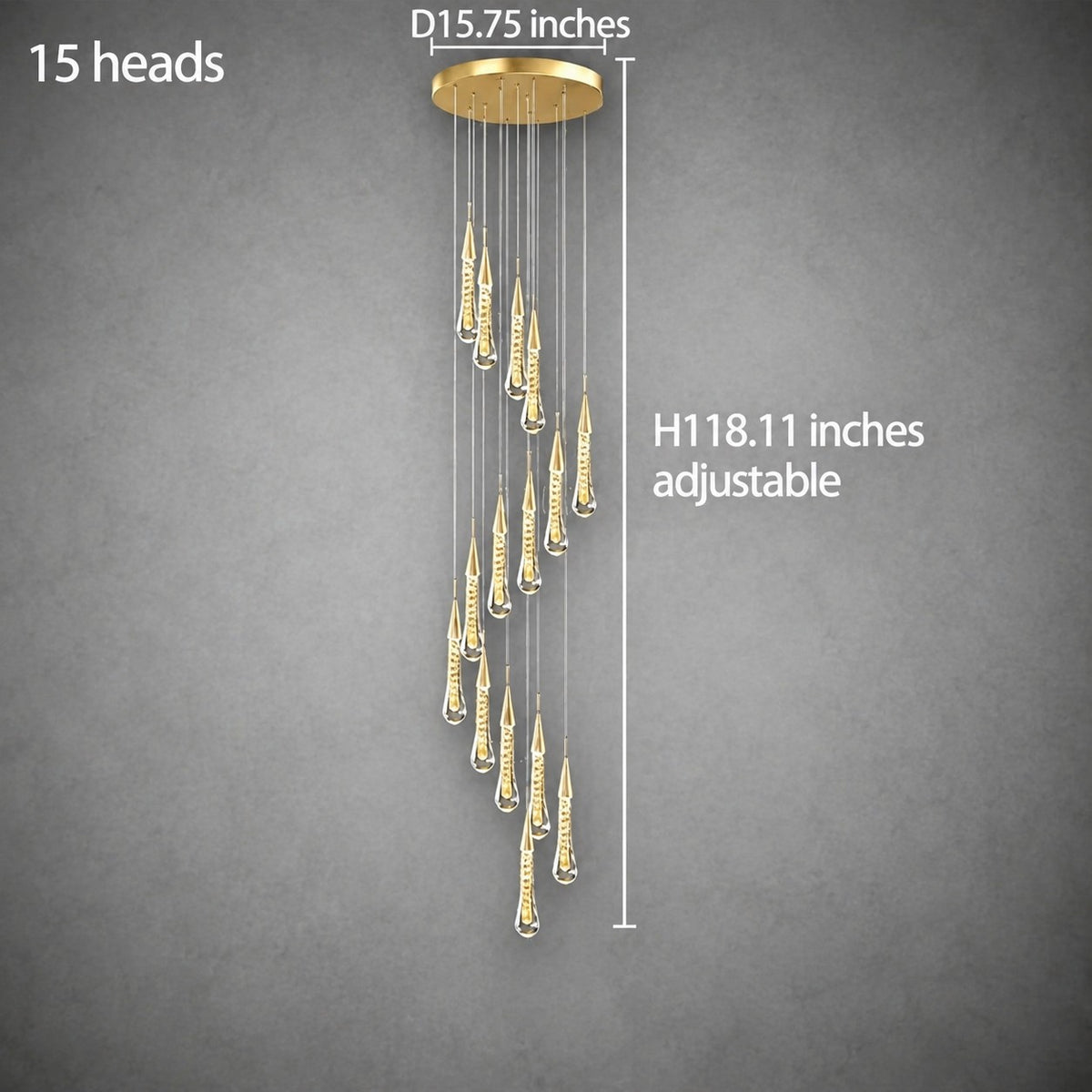Pendant Light  Modern Gold Crystal Cascading Chandelier Aluminum LED 1-48 Heads