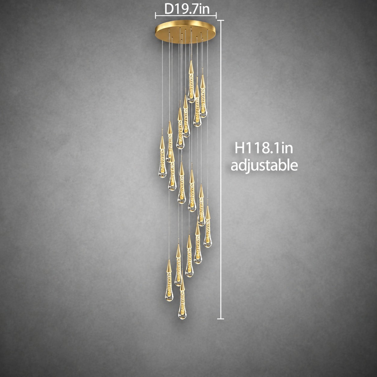 Pendant Light  Modern Gold Crystal Cascading Chandelier Aluminum LED 1-48 Heads
